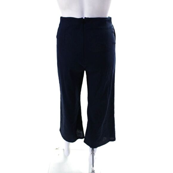 Ellelauri Womens Zip Closure Flat Front Straight Leg Linen Pant Navy Blue Size X - Picture 3 of 6